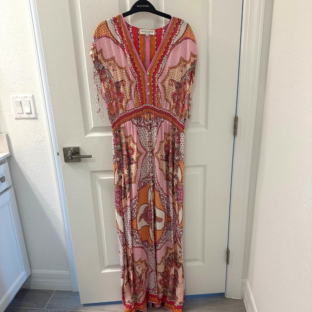 Hale Bob Pink Orange Patterned Maxi Dress
